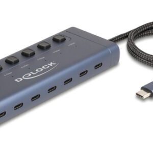 DELOCK USB-C hub 63410 με διακόπτες, 7x θυρών, 5Gbps, 20W, USB-C σύνδεση, μπλε