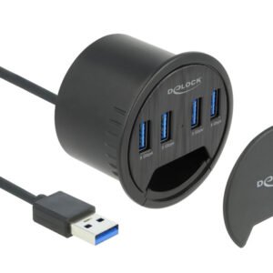 DELOCK USB hub 64153, 4x θυρών, 5Gbps, Φ60mm, USB σύνδεση, μαύρο